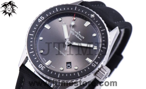 Fifty Fathoms 5071 Bathyscaphe 43mm SS ZF 1:1 Best Edition Gray Dial on Sail-canvas Strap A1315