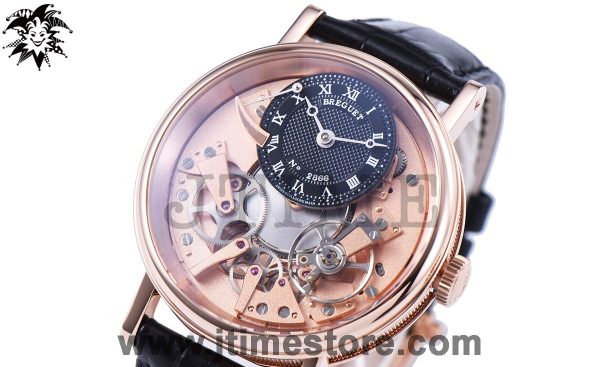 Tradition 7057BR/R9/9W6 RG Real PR SF 1:1 Best Edition Rose Gold Skeleton Dial on Black Leather Strap A507