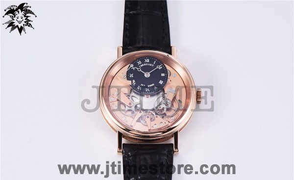 Tradition 7057BR/R9/9W6 RG Real PR SF 1:1 Best Edition Rose Gold Skeleton Dial on Black Leather Strap A507 - Image 3