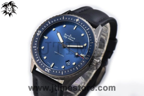 Fifty Fathoms Bathyscaphe Ceramic GF 1:1 Best Edition Blue Dial on Blue Sail-Canvas Strap A1315