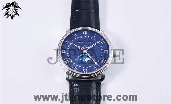 Villeret 6654 SS Complicated Function OMF 1:1 Best Edition Textured Blue Dial on Blue Leather Strap A6654 V2 - Image 2