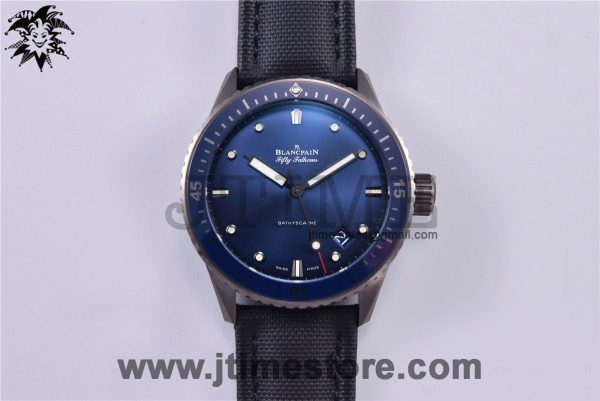 Fifty Fathoms Bathyscaphe Ceramic GF 1:1 Best Edition Blue Dial on Blue Sail-Canvas Strap A1315 - Image 3