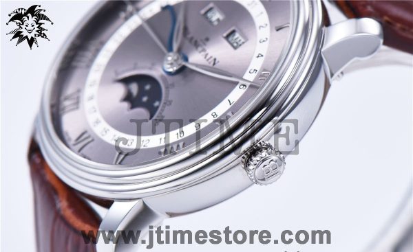 Villeret 6654 SS Complicated Function OMF 1:1 Best Edition Gray/White Dial on Brown Leather Strap A6654 - Image 6