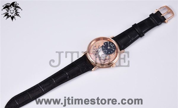 Tradition 7057BR/R9/9W6 RG Real PR SF 1:1 Best Edition Rose Gold Skeleton Dial on Black Leather Strap A507 - Image 4