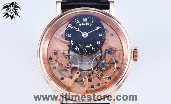 Tradition 7057BR/R9/9W6 RG Real PR SF 1:1 Best Edition Rose Gold Skeleton Dial on Black Leather Strap A507 - Image 2