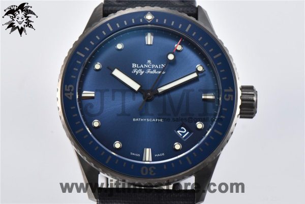 Fifty Fathoms Bathyscaphe Ceramic GF 1:1 Best Edition Blue Dial on Blue Sail-Canvas Strap A1315 - Image 4