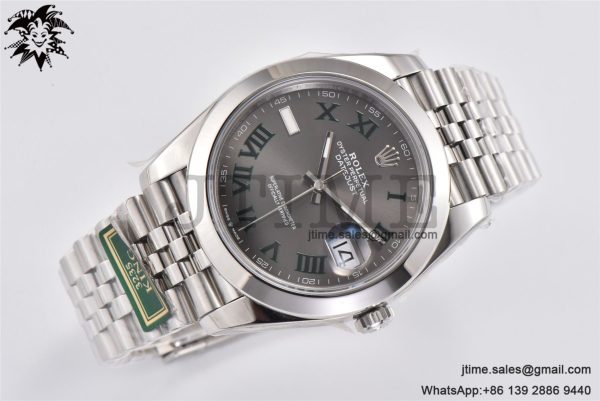 DateJust 41 SS Polished Bezel KING 1:1 Best Edition 904L Steel Gray Green Roman Dial on Jubilee Bracelet VR3235 - Image 4
