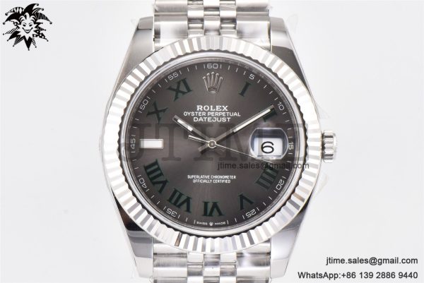 DateJust 41 SS Fluted Bezel KING 1:1 Best Edition 904L Steel Gray Roman Dial on Jubilee Bracelet VR3235 - Image 6