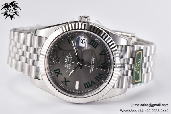 DateJust 41 SS Fluted Bezel KING 1:1 Best Edition 904L Steel Gray Roman Dial on Jubilee Bracelet VR3235 - Image 3