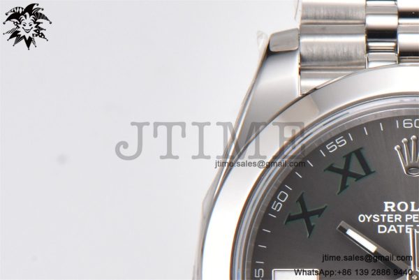 DateJust 41 SS Polished Bezel KING 1:1 Best Edition 904L Steel Gray Green Roman Dial on Jubilee Bracelet VR3235 - Image 15