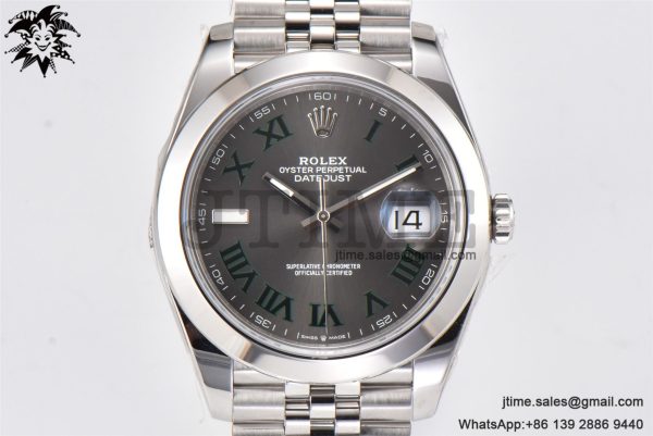 DateJust 41 SS Polished Bezel KING 1:1 Best Edition 904L Steel Gray Green Roman Dial on Jubilee Bracelet VR3235 - Image 3