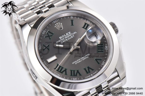 DateJust 41 SS Polished Bezel KING 1:1 Best Edition 904L Steel Gray Green Roman Dial on Jubilee Bracelet VR3235 - Image 9