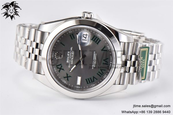 DateJust 41 SS Polished Bezel KING 1:1 Best Edition 904L Steel Gray Green Roman Dial on Jubilee Bracelet VR3235 - Image 8