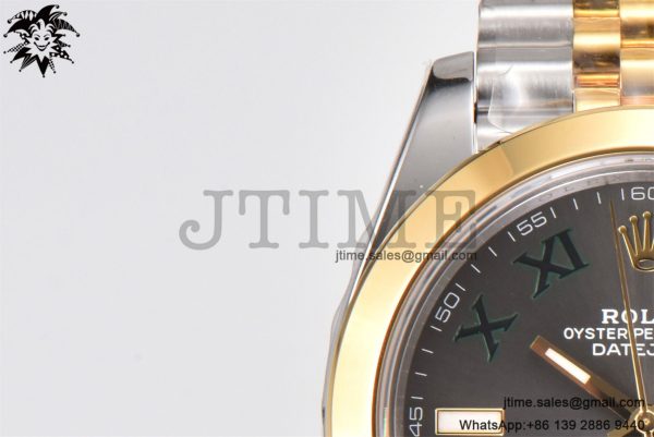 DateJust 41 YG Polished Bezel KING 1:1 Best Edition 904L Steel Gray Dial Green Roman on SS/YG Jubilee Bracelet VR3235 - Image 10