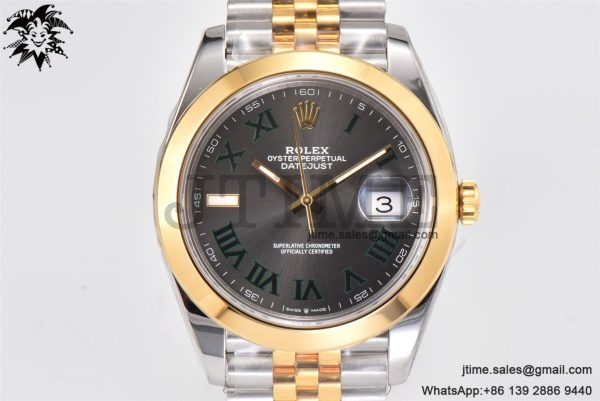 DateJust 41 YG Polished Bezel KING 1:1 Best Edition 904L Steel Gray Dial Green Roman on SS/YG Jubilee Bracelet VR3235 - Image 3