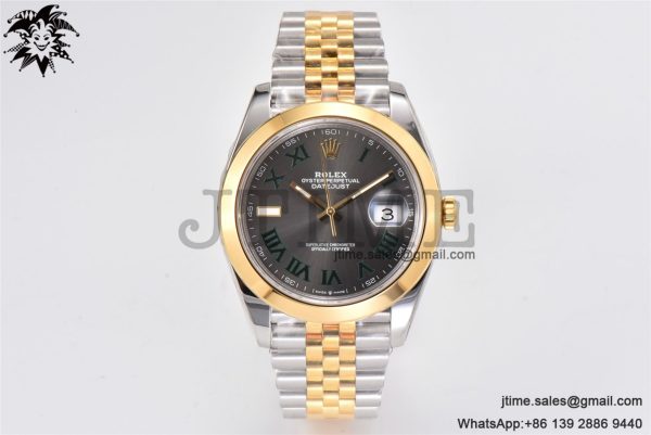 DateJust 41 YG Polished Bezel KING 1:1 Best Edition 904L Steel Gray Dial Green Roman on SS/YG Jubilee Bracelet VR3235 - Image 2