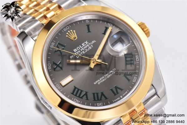DateJust 41 YG Polished Bezel KING 1:1 Best Edition 904L Steel Gray Dial Green Roman on SS/YG Jubilee Bracelet VR3235 - Image 7