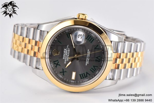 DateJust 41 YG Polished Bezel KING 1:1 Best Edition 904L Steel Gray Dial Green Roman on SS/YG Jubilee Bracelet VR3235 - Image 4
