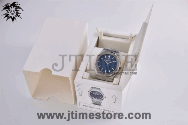 Royal Oak 41mm 15500 SS JF 1:1 Best Edition Blue Textured Dial on SS Bracelet A4302 (Free Box) - Image 9